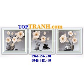 Tranh gắn đá bình hoa 3 bức